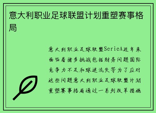 意大利职业足球联盟计划重塑赛事格局