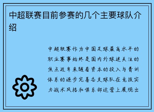 中超联赛目前参赛的几个主要球队介绍